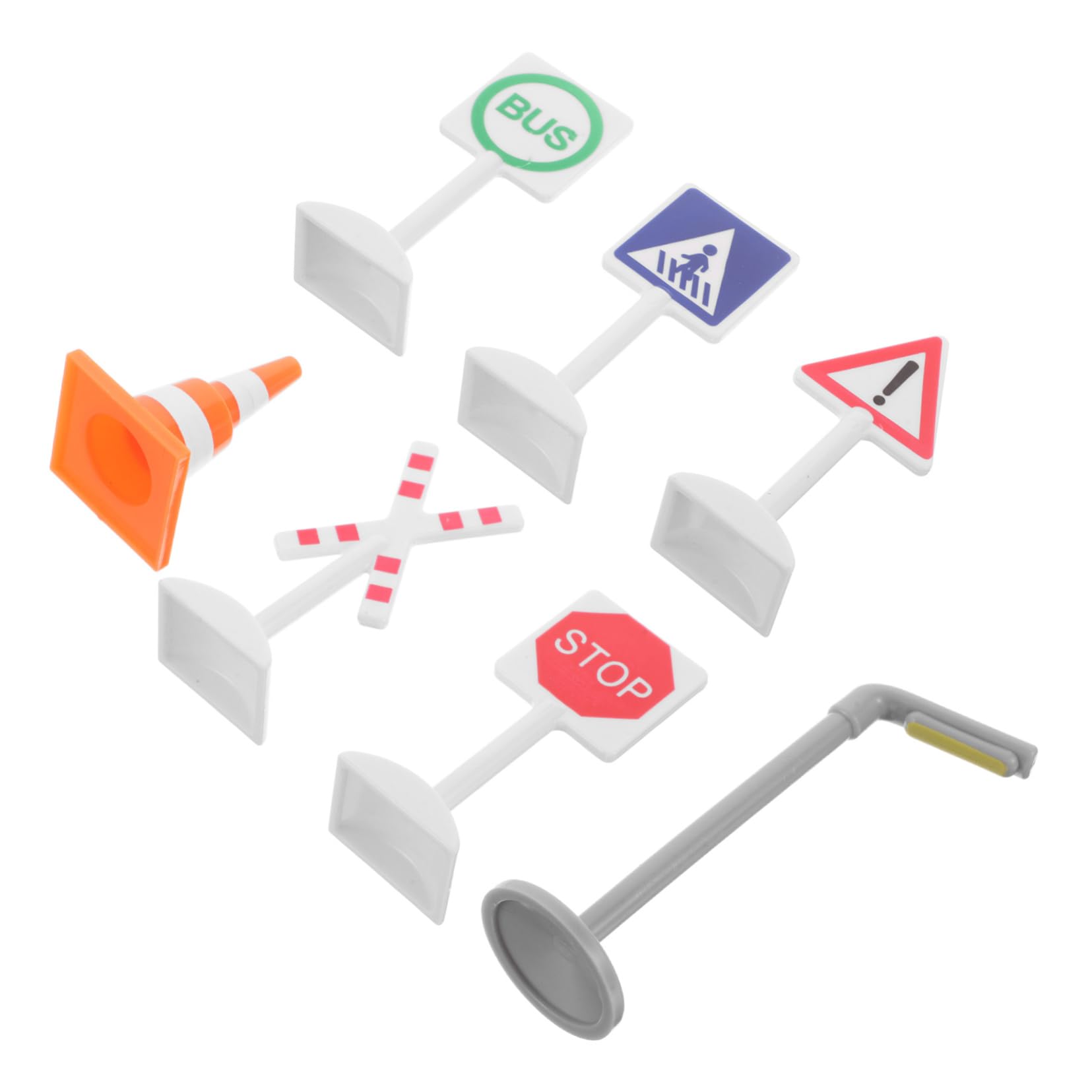 JUMPLAWN 7pcs Mini Traffic Signs Playset for Kids Educational Road Signs Stoplight Car Accessories Toy for Boys and Girls for Playtime Imaginative Scenarios
