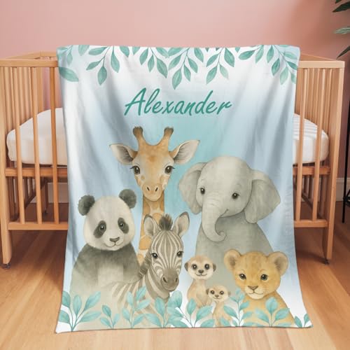 Image of Personalized Baby Blanket with Name, Custom Name Blanket for Kids Soft Flanne Blankets in Easter Personalized Baby Gifts for Infant Newborn Shower (Cyan)
