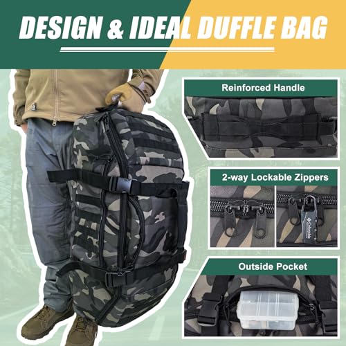 65L Large Travel Duffle Bag Military Tactical Backpack, Army Assault Pack Bug Out Bag Rucksack for Outdoor Sport Hiking Camping with Molle System - Image 6