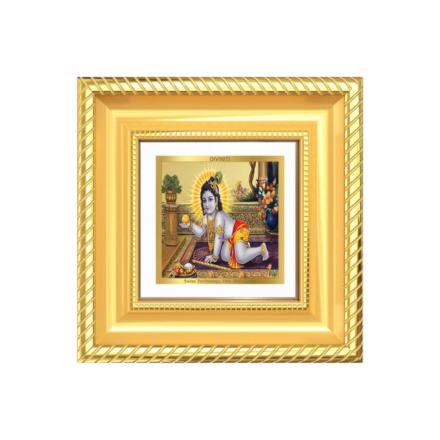 Image of DIVINITI Laddu Gopal 24K Gold Plated Foil Tabletop Photo Frame for Home Decor, Puja Room, Luxury Gifting | DG Frame 015 S1A (10x10 CM)