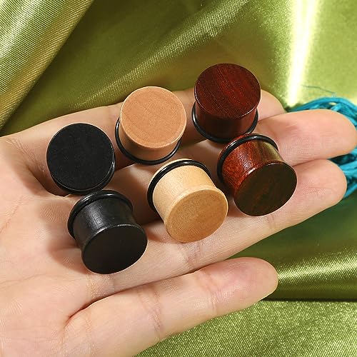Qmcandy 3 Pairs Natural Wood Ear Tunnels Single Flared Saddle Plugs Piercing Gauge 0g
