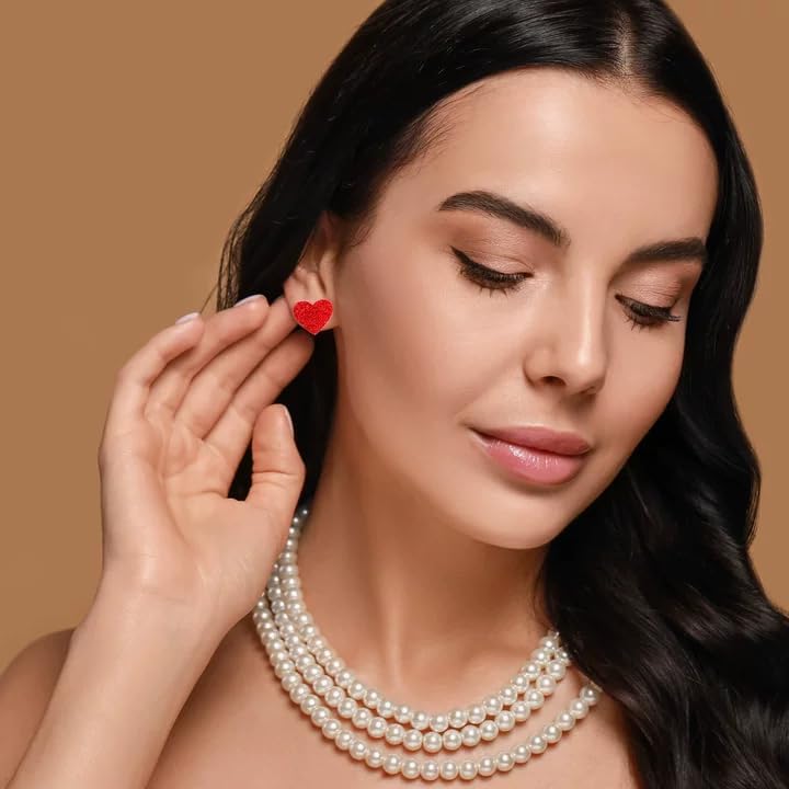 yfstyle Valentines Small Pink Heart Earring Studs Acrylic Glitter Minimalist Heart Earrings for Women Valentines Lover Jewelry Gifts - Image 3