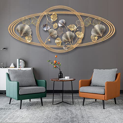 Ainydie Metall Wanddeko Wanddekoration, Handgefertigte Ginkgo Blätter Wandschmuck Wandskulptur, Dekor Wandbehang für Home Office Wohnzimmer Hotel Dekoration,110x50cm Cover