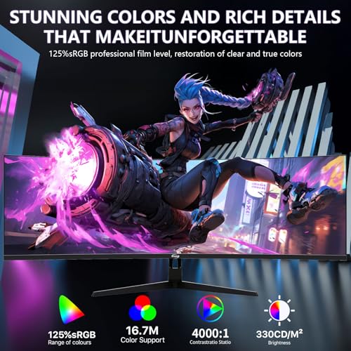 Image of 49 Inch Curved Ultrawide Gaming Monitor, 5K Computer Monitor(5210x1440P), 165Hz, 1500R HDR10, 32:9, AMD FreeSync, 125% sRGB, HDMI /DP VESA100*100mm