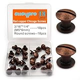 Alloypro 36 Pcs Red Copper Round Metal Chicago Binding Screws Assorted Kit Nail Rivet Chicago Button DIY Leather Decoration Bookbinding Round Flat Head Stud Screw M5x6mm