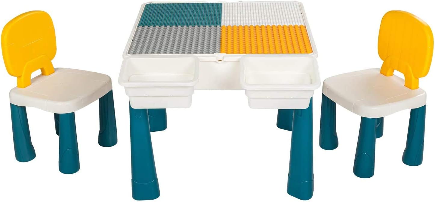 ShowTop 5 in 1 Multi Kids Activity Table Set with 2 Chairs, Water Table,Sand Table and Building Blocks Table with 4 Storage Boxes,for Toddlers Activity