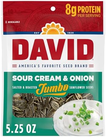 DAVID Roasted and Salted Jumbo Sunflower Seeds, Sour Cream and Onion Flavor, 5.25oz.