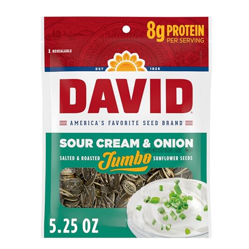 DAVID Roasted and Salted Jumbo Sunflower Seeds, Sour Cream and Onion Flavor, 5.25oz.