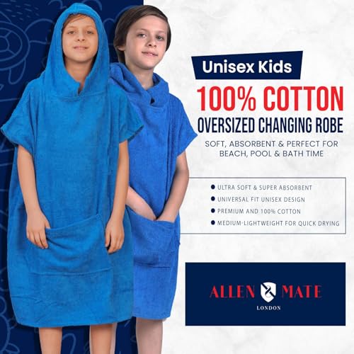 Image of ALLEN & MATE Kids Surf Poncho Towel Robe, Hooded Changing Robe, 6-13 Years