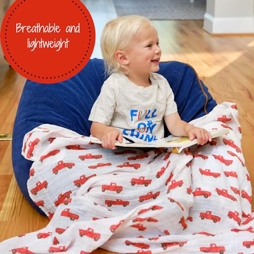 Image of LollyBanks 3 Pack Muslin Swaddle Blanket, 100% Muslin Cotton Soft Swaddle Blankets for Baby Boys, 47 X 47 Inches Cozy Swaddles for Newborns, Baby Essentials, Registry (Trucks Airplanes and Trains)
