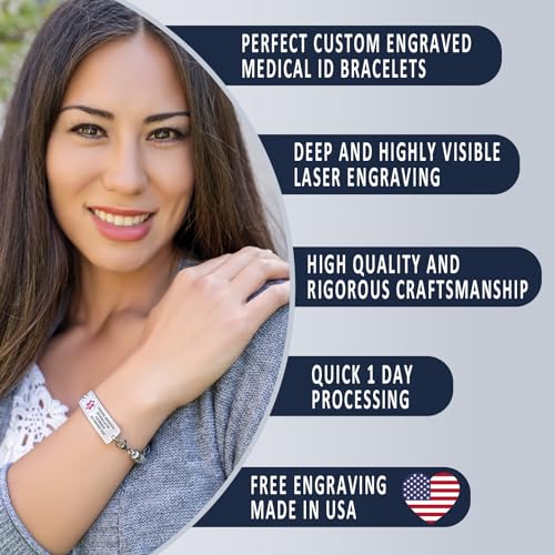 Divoti Medical Alert Bracelets – Deep Laser Personalized Custom Engraved Classic Medical ID Tag with Wheat Chain & Men and Women, Adjustable 6-8.5", Hypoallergenic, Medical Card Included3