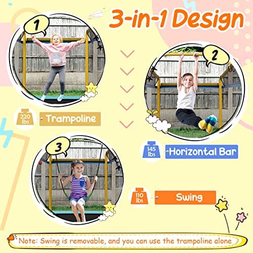 GYMAX Trampoline for Kids, 75” ASTM Approved Recreational Trampolines with Swing, Horizontal Bar & Enclosure Net, Mini Rectangle Trampoline for Baby Toddlers Indoor/Outdoor 2 51w CCPFSgL. AC