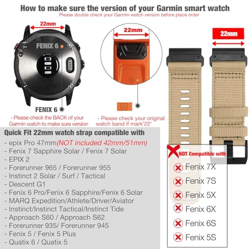 YOOSIDE Nylon Watch Strap for Garmin Fenix 7 / 6 / 5 / epix Pro 47mm - Image 3