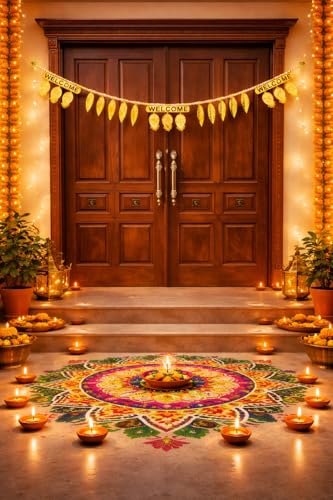 Image of Rajasthan Kraft Handmade Shubh Labh Door Toran with Beads & Leaves - 40 Inch, Perfect for Home & Festive Decor, Housewarming Gift (T0015)