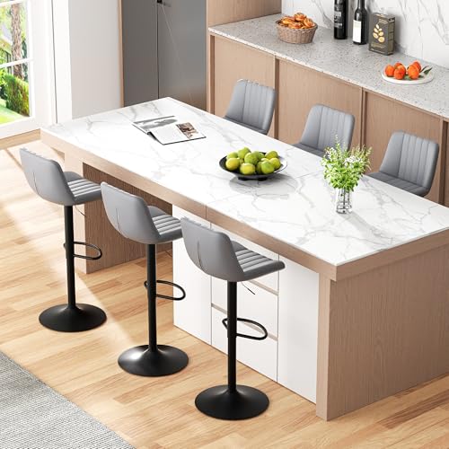 Image of JAMFLY Modern Leather Bar Stools - Swivel & Height-Adjustable Bar Chairs with Footrest, Ergonomic Design for Kitchen Island, Home & Commercial Bar - Set of 6, Grey