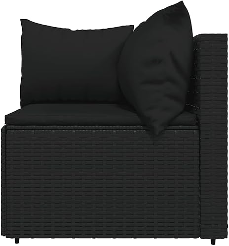 Miniatura 8 de vidaXL Juego de salón para patio al aire libre, 3 piezas, con cojines, diseño modular, ratán de poliéster negro, resistente a la intemperie, marcos
