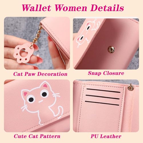 Cute Cat Small Wallet Woman with 7 Card Slots and ID Window, Short Woman Wallet Small Kitten Womens Purses with Cat Paw Decoration (Cat, Blue)3