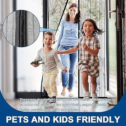 Image of Magic Mesh Magnetic Mosquito Screen Door Net | Curtain with Magnets | Reinforced Polyester Mesh | Curtain Back Door Mesh with Full Frame Hook & Loop