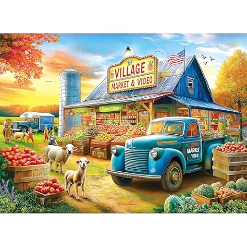 Puzzles for Adults 500 Pieces Village Market Jigsaw Puzzles for Adults Colorful Fruits Vegetables 500 Piece Puzzles Family Challenging Family Puzzle for Women Men Seniors Size is (21"x15") Cover