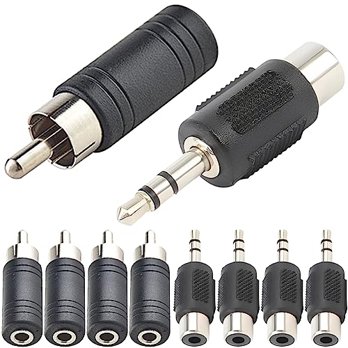 HAAMNING7 Adaptateur prise stéréo femelle 1/8 pouces vers RCA mono mâle et prise stéréo mâle 3,5 mm vers adaptateur RCA mono femelle, nickelé, noir...