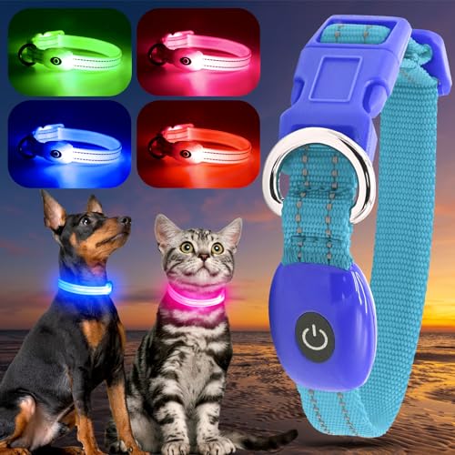 YFbrite Leuchtende Hundehalsbänder, USB-aufladbares LED-Hundehalsband, verstellbares LED-Katzenhalsband für Katzen, Welpen, kleine, mittelgroße und große Hunde (Blau, XS)