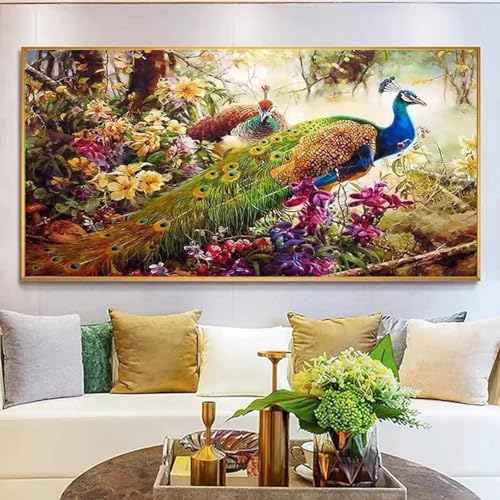 Affiche toile forêt de paons 50x100 cm sans cadre pour déco chambre