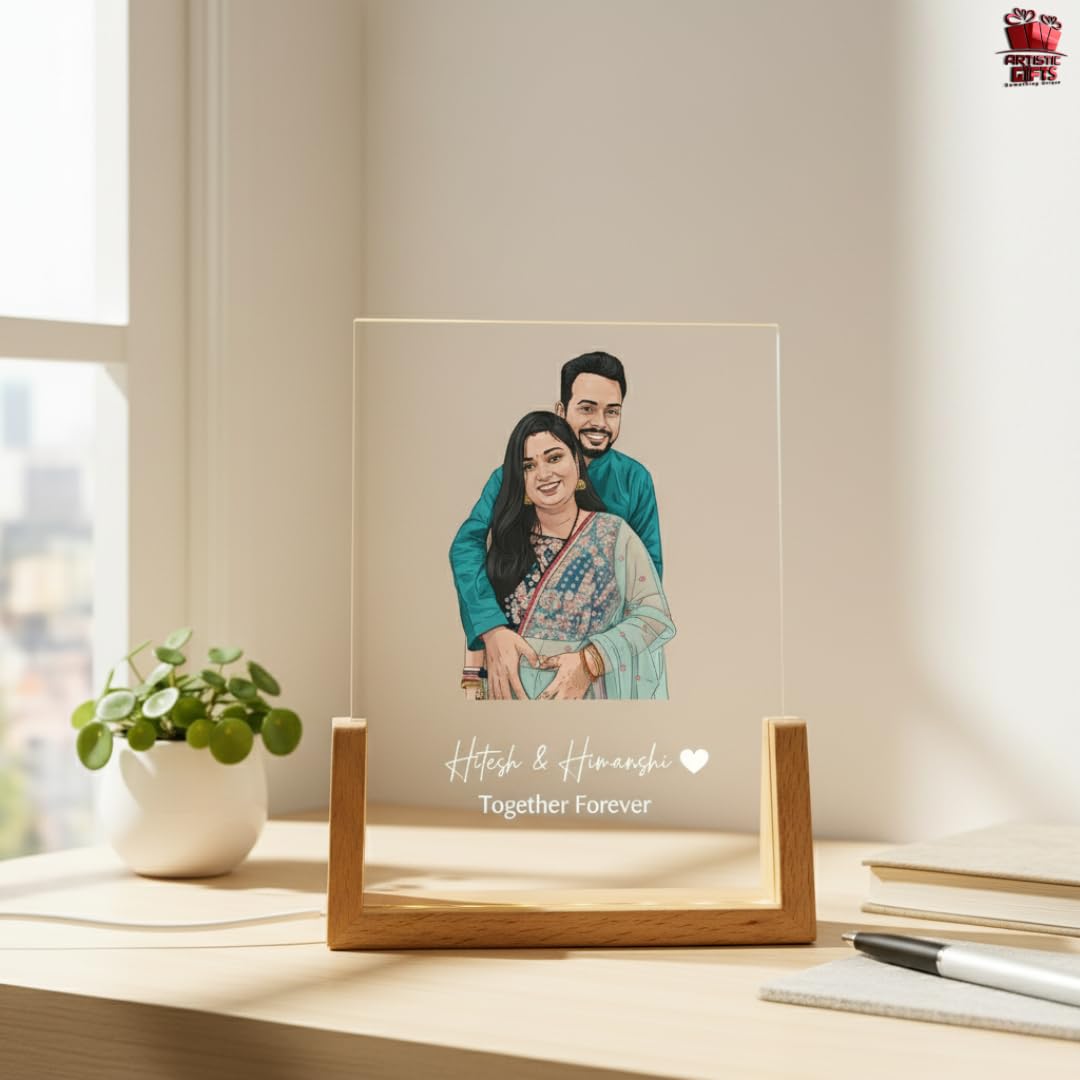 Artistic Gifts Acrylic Personalized Ghibli Art LED Couple Lamp | Anniversary Gift Customized Ghibli Glow Style Couple Portrait Night Light Marriage Wedding Gifts for Wife, Husband, Parents.-image-16