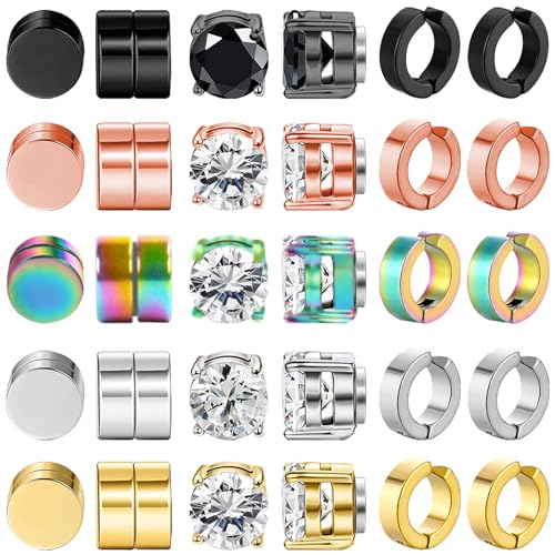 Image of NEWITIN 15 Pairs Magnetic Stud Earrings for Men Stainless Steel Magnetic Earrings Men Clip on Earrings Non Piercing Cross Earrings Unisex CZ Hoop Dangle Magnetic Earrings for Men Women