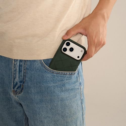 Coque iPhone 17 Pro vert forêt en daim italien pour le bureau et les sorties - 7
