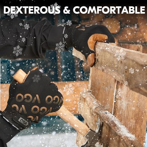 Vgo... GA9603FW-BR-XL 1-Pair -4℉ Or Above 3M Thinsulate C100 Winter Warm Waterproof Light Duty Mechanic Glove thumb #4