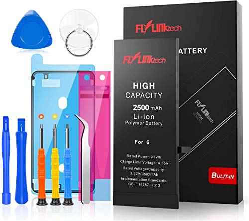 FLYLINKTECH for iPhone 6 Battery, 2500mAh High Capacity Li-ion Polymer with All Repair Replacement Kit Tools-Included 24 Months Assurance