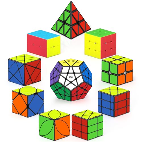 ROXENDA Cubos de Velocidad, [Paquete de 10] Speed Cubo Set 2X2 3X3 2X3 Pirámide Megaminx Skew Axis Windmill Ivy Fisher Cube, Smooth Magic Cube Colección de Rompecabezas