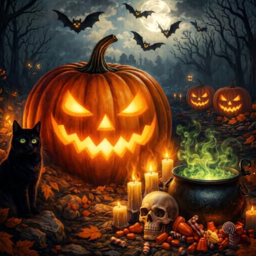 YERUOUIU Halloween Pumpkin Diamond Art Kits for Adults,5D Full Drill Diamond Painting Kits for Beginners,DIY Gem Art Paint by Diamonds Dots Crafts for Home Wall Decor 13.8x13.8 Inch