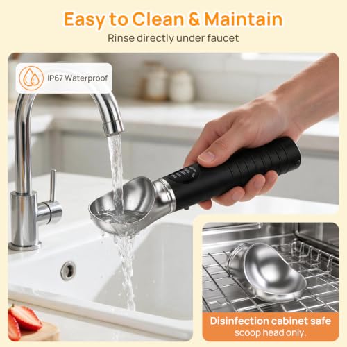 Rechargeable Electric Heated Ice Cream Scoop for Hard Gelato Sorbet, Black - image 7