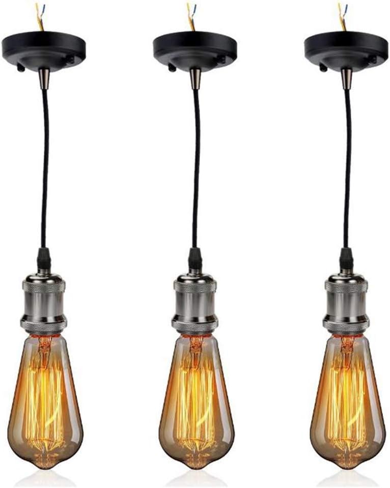 Mini Pendant Light EmyTock Single Vintage Socket E26/E27 Base Lampholder Edison Bulb Socket Black Woven Fabric Adjustable Cord Hanging Light Kit for Home Kitchen Island Corridor