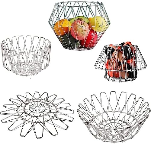 Gute Fruit Basket, Fruit Bowl, Metal Wire Fruit Basket for kitchen, Fruit Bowl for Kitchen Counter, Basket for Fruits, Vegetables, Breads, Snacks, K-Cup（Foladed into 5 Shape）