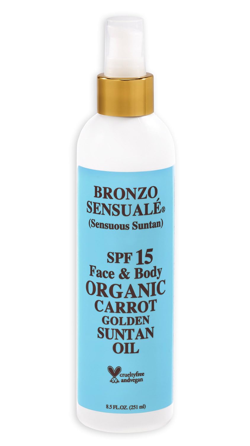 SPF 15 Sunscreen Protective Golden Tanning Organic Carrot Oil 8.5 Ounces