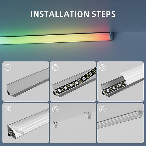 Profil LED, 10 x 40CM Profil aluminiowy LED w kształcie litery V z mleczną osłoną PC, zaślepkami i klipsem montażowym do taśm LED (10 SZTUK)
