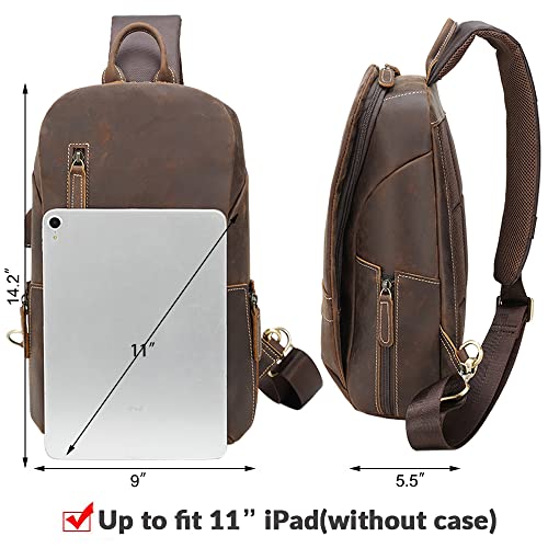 TIDING Leather Sling Bag for Men Women Vintage Crossbody Bag Casual Hiking Chest Daypack fits 11" Tablet4