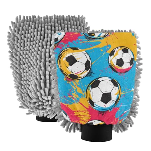 IOACIY Absorbent Microfiber Car Wash Drying Mitts, 2 Pack, Scratch-Free & Lint-Free, Rich Foam, Highly Absorbent, Double Sided, Wash Mitt Perfect for Car Washing, L, Football (13)