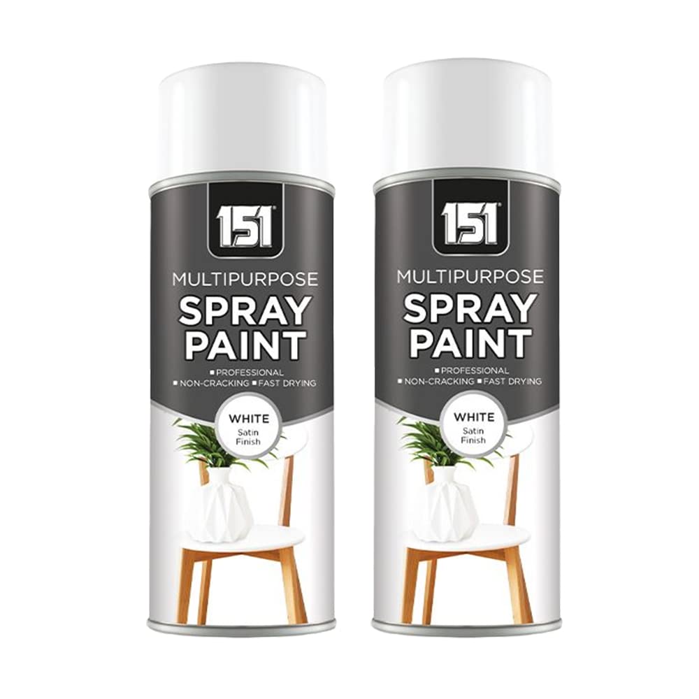 151 Multipurpose White Satin Spray Paint - Multi-Surface Paint for Metal, Plastic, Brick, Wood, and Paper - Spray Paint For Interior and Exterior Use - 400ml (Pack of 2)