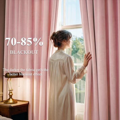 Image of Baby Pink Velvet Curtains Back Tab for Girls Bedroom, W52xL96, 2 Pcs | 300GMS Soft Back Tab Pinch Pleat Thermal Insulated Drapes for Nursery, Light Dimming, Girls Room, Backdrops, Wedding Party