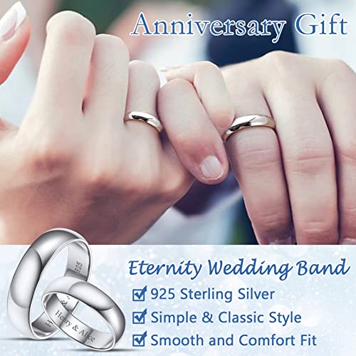 Image of Wedding Band Rings for Male Women Sterling Silver Sturdy Polished Finger Ring Bands
