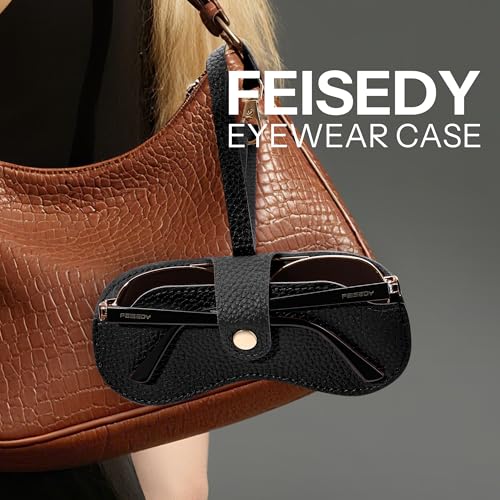 Image of FEISEDY Sunglass Case, 2Pcs Soft Leather Eyeglass Cases for Women | Slim Portable Glasses Holder, with Button-Closure Wrist Strap for Travel & Outdoor B0308