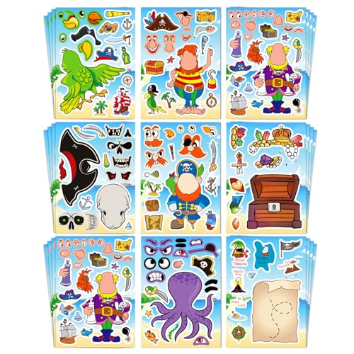Aowplc 32 Sheets Make Your Own Pirate Stickers for Kids Pirate Party Favors Birthday Party Supplies & Classroom Crafts