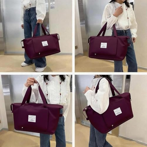 Large Capacity Foldable Travel Bag, Sports Shoulder Bag, Duffel Bag, Wet and Dry Separation, Waterproof Oxford Fabric(Deep Purple, Large) — view 4