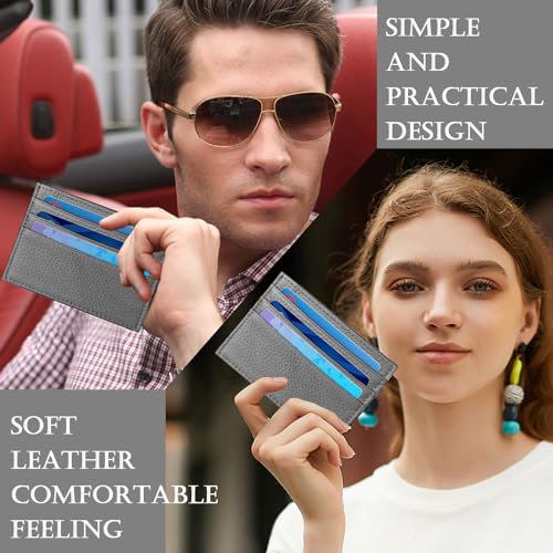Image of WOXVM Credit Card Holder Wallet RFID Blocking Slim Credit Card Cases Holder Premium Leather Minimalist Front Pocket Small Wallet with 6 Card Slots and 1 Pockets for Men Women (Grey)