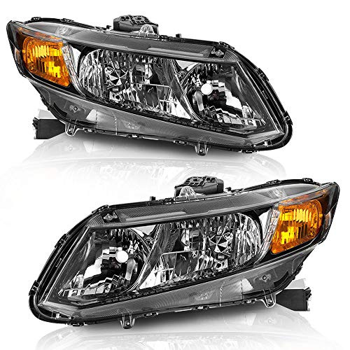 Headlights Assembly for 2012-2015 Honda Civic 4Dr Sedan | 2012-2013 Honda Civic 2Dr Coupe with Black Housing, Driver and Passenger Side