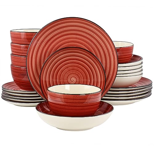 Image of Elama Gia 24 Piece Stoneware Dinnerware Set (Red)