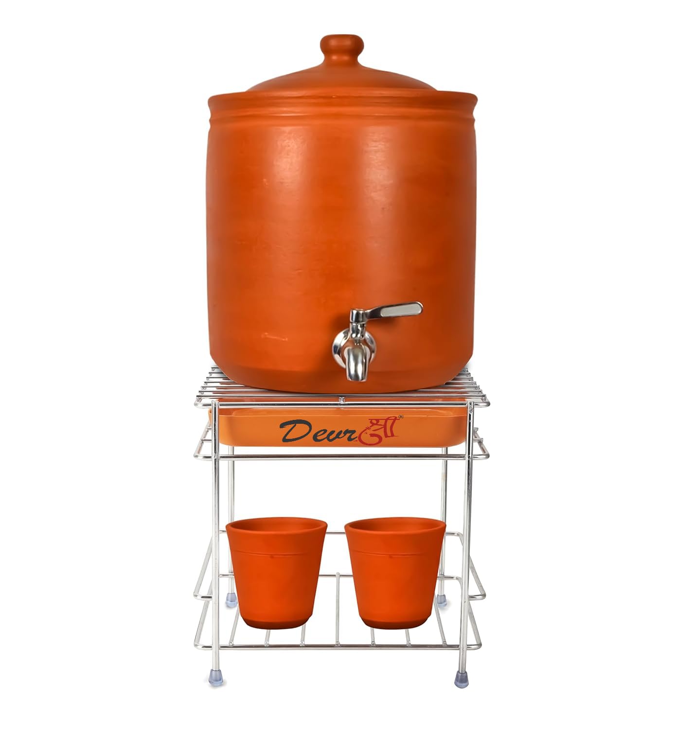 Devrshree Heavy Steel Matka Stand with Free Tray for Water Pot, Multi-Purpose, use for Matka, Water Dispenser, Flower Pot, Convenient Glass Storage, Strong and Durable, Perfect for Home and Office